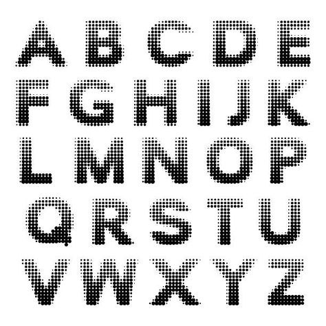 Dot Fonts Alphabet, Halftone Lettering, Dot Typography, Pixel Typography, Dot Lettering, Travel Magazine Layout, Dot Alphabet, Halftone Illustration, Bubble Alphabet