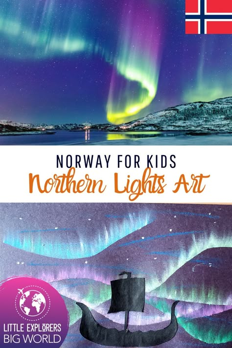 Norway Unit Study, Northern Lights Craft Preschool, Finland Crafts For Kids, The Very Very Far North Activities, Around The World Summer Camp Ideas, Iceland Crafts For Kids, Sweden Activities For Kids, Northern Lights Activities For Kids, Around The World Art Projects For Kids