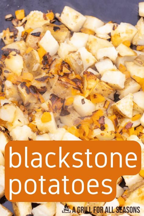 Cooking Potatoes On Blackstone Griddle, Blackstone Sides Recipes, Potatoes On The Blackstone Grill, Blackstone Potato Recipes, Potatoes On Blackstone Griddle, Blackstone Side Dishes, Griddle Potatoes, Potatoes On Blackstone, Blackstone Potatoes