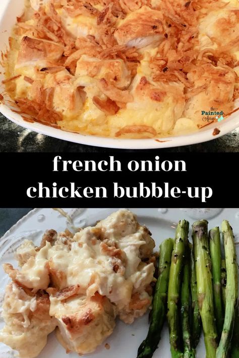 French Onion Casserole, Onion Casserole, Painted Apron, Main Dish Casseroles, French Onion Chicken, French Onion Soup Recipe, Chicken And Biscuits, French Fried Onions, Onion Chicken