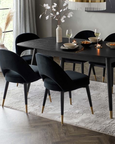 House Nordic Dining Room Chair | Velvet Chair Living Room | Home Decorating Ideas Black And Gold Dining Room, Velvet Chairs Living Room, Black Upholstered Dining Chairs, Black Dining Room Table, Nordic Dining Room, Gold Dining Room, Black Dining Room Chairs, Gold Dining, Stylish Dining Room