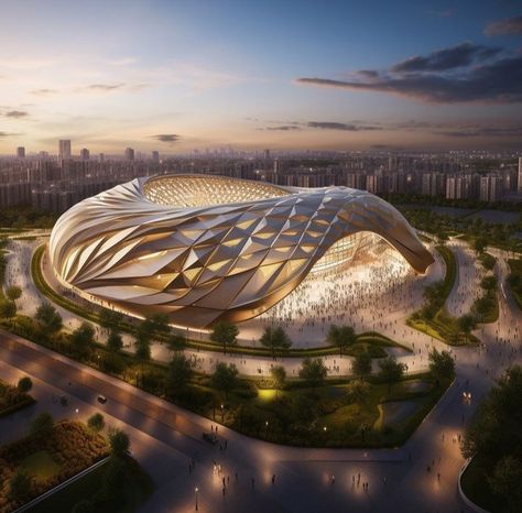 Football Stadium Concept, Futuristic Stadium Design, Stadium Architecture Design, Stadium Entrance Design, Futuristic Building Architecture, Stadium Design Concept, Futuristic Stadium, Future Stadium, Football Stadium Design