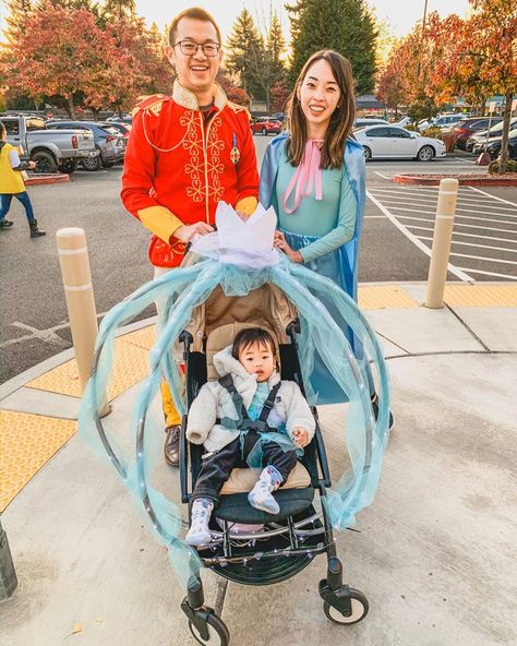 Cinderella Halloween Costume Family, Family Cinderella Halloween Costumes, Cinderella Family Costume Ideas, Baby Stroller Costume, Stroller Costume, Morale Ideas, Cinderella Halloween Costume, Old Halloween Costumes, Family Halloween Costume