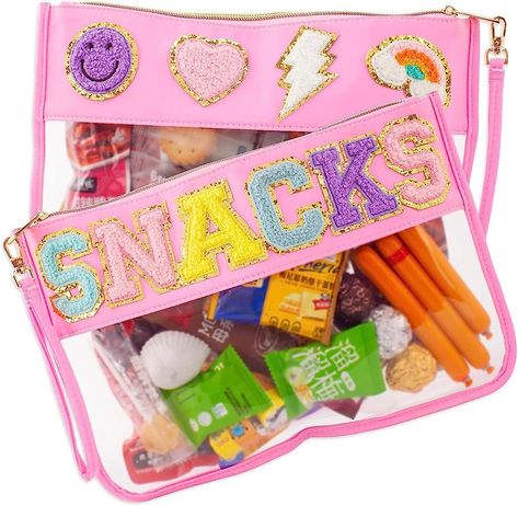 1PCS Chenille Patch Nylon Pouch,Clear Waterproof Snacks Bag,With Preppy &Letter Double Sided Patc... | Amazon (US) Big Snacks, Pink Snacks, Makeup Travel Bag, Dark Swan, Preppy Party, Clear Cosmetic Bag, Cosmetic Bag Organization, Travel Snacks, Clear Makeup Bags