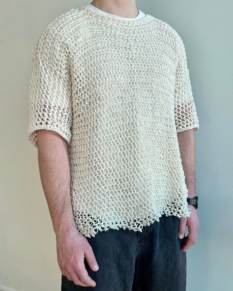 [Promotion] A Modern Men's Crochet T-Shirt With A Comfortable Fit That's Great For All Seasons And Occasions. The Pattern Is Written In Us Crochet Terminology. The Printable Pdf Includes Details Of Materials, Abbreviations, Gauge/Sizing When Applicable, And Detailed Instructions For Crochet And Assembly. Pdf Is In English Only. #crochetfashionmen Knitted T Shirts Men, Crochet Ideas For Men Guys, Crochet Men’s Top, Mens Crochet Fashion, Crochet Tshirt Men, Mens Crochet Ideas, Crochet T-shirt, Men Crochet Ideas, Crochet Top For Men