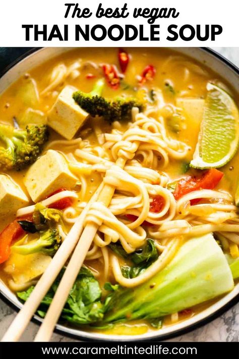 Tofu Noodle Soup, Vegan Noodle Soup, Thai Noodle Soups, Udon Noodles Recipe, Udon Soup, Udon Noodle Soup, Tofu Noodles, Thai Curry Paste, Thai Soup