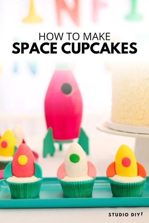 Outer Space Themed Birthday Party, Rocket Ship Cake, Rocket Ship Cakes, Space Themed Birthday Party, Space Cupcakes, Space Themed Birthday, Ship Cake, Fondant Smoother, Rocket Cake