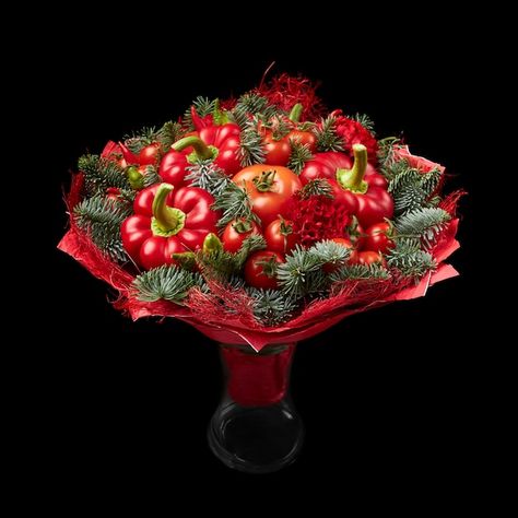 Unusual bouquet of red paprika and ripe ... | Premium Photo #Freepik #photo #paprika #organic-vegetables #cooking-ingredients #tomato Ripe Tomatoes, Cooking Ingredients, Organic Vegetables, Premium Photo, A Black, Vase, Stock Photos, Red, Black