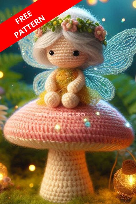 Fairy Crochet, Crochet Toys Free, Crochet Fairy, Crochet Mushroom, Crochet Cross, Fairy Dolls, Pattern Free, Crochet Dolls, Amigurumi Doll