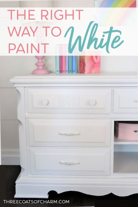 Paint Dark Wood Furniture White, Painting Furniture White Diy, White Furniture Paint Color, How To Paint Furniture White, Paint Dresser White, Paint Wood Furniture White, Best White Paint For Furniture, White Paint For Furniture, Painting White Furniture