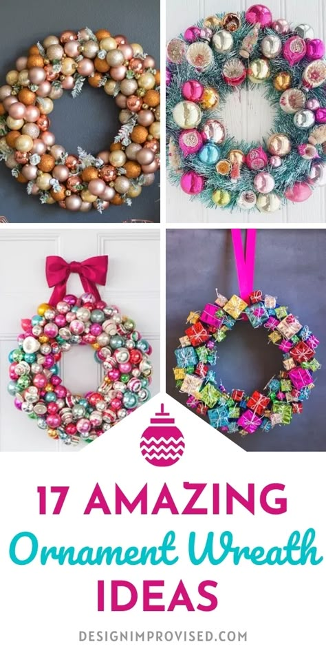 Wreath Balls Christmas, Ornaments Decoration Ideas, Ornament Wreath Ideas, Diy Decorative Balls, Diy Christmas Ornament Wreath, Diy Ornament Wreath, Ornament Wreath Diy, Julkransar Diy, Make An Ornament