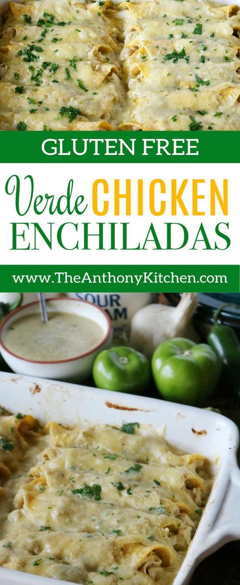 Cheese Enchiladas Corn Tortillas, Dairy Free Enchiladas, Dinner Idea Chicken, Verde Chicken Enchiladas, Gluten Free Chicken Enchiladas, Enchiladas Casserole, Enchiladas Corn Tortillas, Chicken Enchiladas Verde, Gluten Free Enchiladas