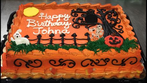 Halloween Sheet cake ;) Halloween Sheet Cake, Fall Theme Cakes, Fall Cakes Decorating, Hawaiian Birthday Cakes, Fall Birthday Cakes, Halloween Birthday Cakes, Halloween Cake Decorating, Sheet Cake Designs, Birthday Sheet Cakes