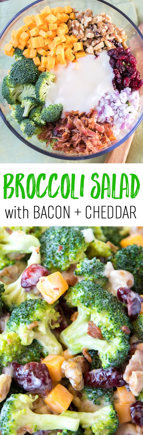 ***Broccoli Salad with Bacon and Cheddar Recipe Low Carb Veggie, Broccoli Salad With Bacon, Salad Broccoli, Best Broccoli Salad Recipe, Cheddar Recipes, Bacon Broccoli, Broccoli Salad Bacon, Broccoli Salad Recipe, Walnut Salad