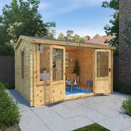 Waltons | Sheds and Garden Buildings Shed Guest Room, Salon Cabin, Open Plan Design, Garden Log Cabins, Log Cabins For Sale, Insulated Garden Room, Pallet Building, Corner Log Cabins, Corner Summer House