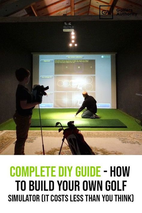 You can build a golf simulator for a fraction of the cost of having one installed professionally. In this guide we list out everything you need to build the golf simulator of your dreams. Diy Home Golf Simulator, Golf Garage Ideas, Garage Golf Simulator Diy, Golf Simulator Garage, Golf Basement, Golf Simulator Room Design, Garage Golf Simulator, Golf Garage, Golf Display