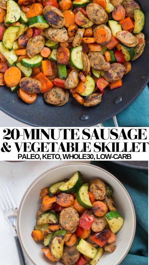 20-Minute Vegetable and Sausage Skillet - The Roasted Root Keto Eating Plan, Zucchini Dinner Recipes, Sausage Skillet, 20 Minute Dinners, Zucchini Recipes Healthy, Mild Italian Sausage, Evening Meals, Zucchini Recipes, Sausage Recipes