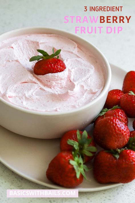 This easy Strawberry Fruit Dip tastes just like that Creamy Cool Whip Fruit Dip we all love but is way healthier. Made with only three ingredients plus some fresh strawberries for dipping you can whip this gluten free and low carb fruit dip up in just a few minutes! The best fruit dip ever! Fruit Dip With Cool Whip, Dip With Cool Whip, Strawberry Fruit Dip, Cool Whip Fruit Dip, Summer Party Recipes, Strawberry Fruit Dips, Strawberry Cheesecake Dip, Yogurt Fruit Dip, Easy Fruit Dip