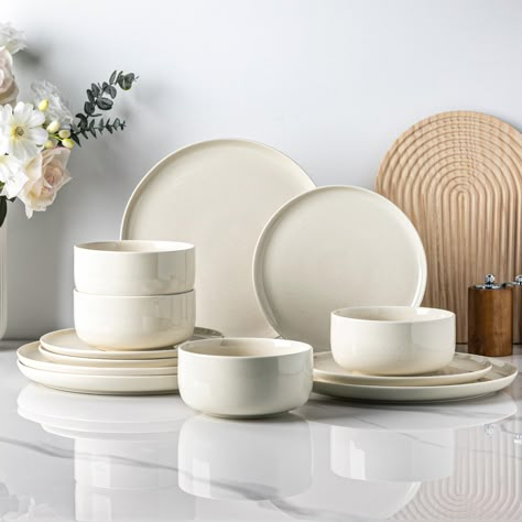 PRICES MAY VARY. 【WHAT YOU WILL RECEIVE】 This 12-piece dinnerware set includes 4 x 10.5-inch dinner plates, 4 x 8.25-inch salad plates, and 4 x 24 oz cereal bowls. Ideal for small families, couples, or individuals, this set perfectly meets all your dining needs with four complete place settings. 【LEAD FREE EAT SAFTY】Our plates and bowls set is made of druable material and features an all-natural glaze that is lead-free, cadmium-free. The set is fired at a high temperature of 2340℉ for 17 hours t Dishes Sets Target, Bed Bath And Beyond Dinnerware, Kitchen Plates Set Clay, Stoneware Dinnerware Plates, Modern Plates Set Dinnerware Clay, Dishware Sets Target, Modern Plates Set Dinnerware White, Modern Plates Set Dinnerware Crate And Barrel, Kitchen Table Dinnerware