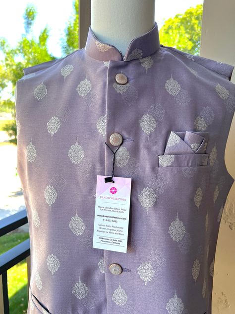 Designer Lavender Color Modi Nehru Jacket For Men in Silk  | Waist Coat | Jacket for Kurta | Gift For Him | Indian Wedding Wear for Men Lavender Kurta Men, Wedding Wear For Men, Nehru Jacket For Men, Prince Coat, Lavender Fabric, Kurta Men, Men's Ethnic Wear, Fancy Buttons, Waist Coat