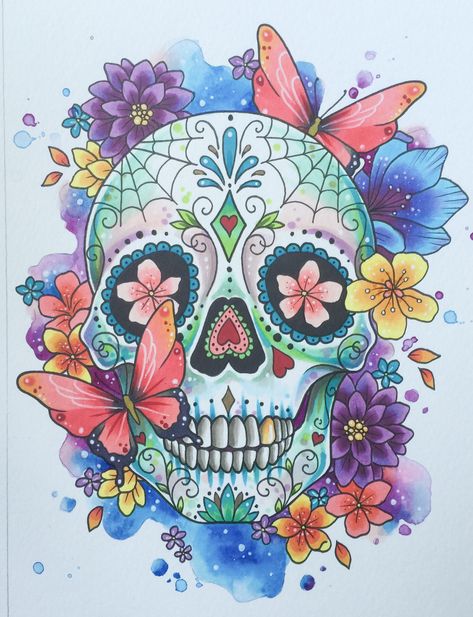 A personal favourite from my Etsy shop https://www.etsy.com/uk/listing/572385704/sugar-skull-art-tattoo-print-day-of-the Skull Candy Tattoo, Skulls Painting, Sugar Tattoo, Art Mort, Tattoo Crane, Flash Art Tattoos, Candy Skull Tattoo, Sugar Skull Drawing, Mexican Print