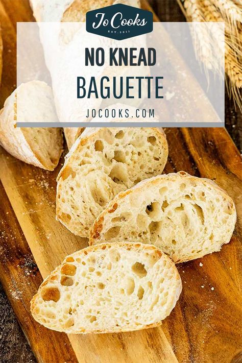 Baguette Recipe, Jo Cooks, Knead Bread, Breads & Buns, Savory Bread, No Knead Bread, Bread Roll, No Knead, Bread Basket