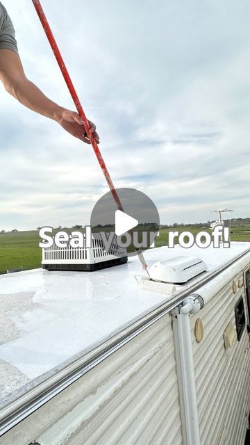 Casie 𝒶𝓃𝒹 Igor - RV Renovators on Instagram: "Roof maintenance will save your Rv’s life, we check our roof fabric and seals every six months and yearly roll “Beest” over the entire roof to save the life span of the roof.  Have you tried this?  What questions can we answer?  Follow for more Rv renovation tips @tomazcoasttocoast   #rv #lovethatrv #rvinspiration #rvroof #rvlife #rvfixerupper #rvwaterdamage #traveltrailer #rvtipsfornewbies" Rv Roof Cover Ideas, Rv Roof Repair, Cheap Rv, Roll Roofing, Camper Maintenance, Rv Renovation, Aluminum Trailer, Rv Trip, Renovation Tips