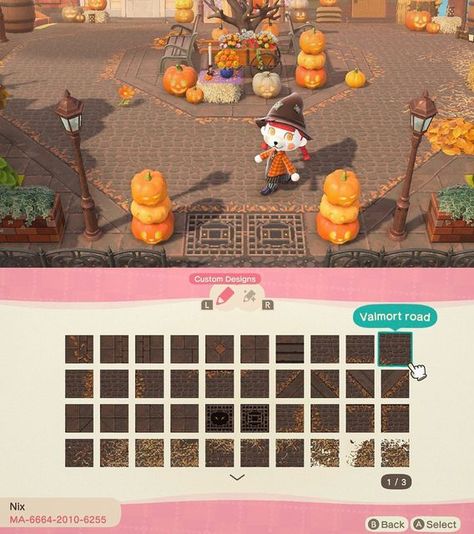 Acnh Autumn Road Design Code, Acnh Fall Road Designs, Animal Crossing Fall Road Codes, Acnh Halloween Code Path, Acnh Island Tunes Fall, Acnh Autumn Road, Fall Paths Acnh, Halloween Path Codes Acnh, Acne Fall Path