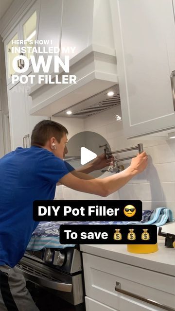 Ryan Walker on Instagram: "Are you going to install YOUR own pot filler?? 🙌  #potfiller #potfillerfaucet #kitchenfaucet #diyplumbing #diykitchen #diy #howto #stepbystep #kitchenfaucets #deltafaucet #savemoney" How To Add Pot Filler, How To Install Pot Filler Faucet, Diy Pot Filler, Pot Filler Coffee Bar, Pot Filler Placement, Stove With Pot Filler, Pot Fillers Over Stove, Pot Fillers, Pot Filler Kitchen