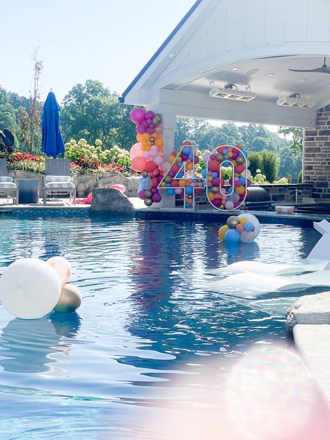 40 Pool Party, Decorating A Pool For A Party, Pool Side Birthday Party Ideas, Disco Themed Pool Party, Balloon Arch Pool Party, 60th Birthday Pool Party Ideas, Pool Lunch Ideas For Adults, 40th Birthday Pool Party Ideas For Men, Pool Party Ideas For Adults Decoration Birthday