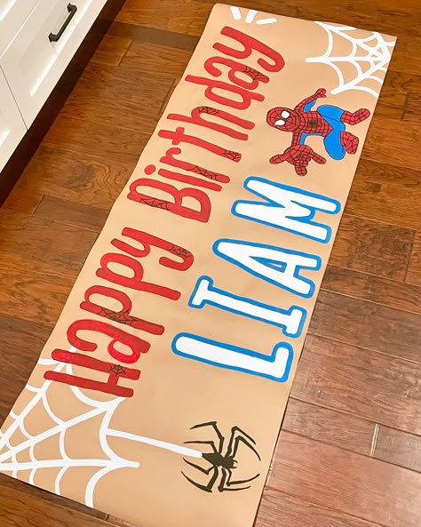 The cutest Spider-Man birthday banner!! ❤️🕷️🕸️ Spiderman Party Game, Diy Spiderman Party Decorations, Spidey 1st Birthday Party, Two Year Old Spiderman Party, Spiderman Birthday Decorations Ideas, Diy Spider Man Party Ideas, Spidey Second Birthday, Toddler Spider Man Birthday, Spiderman Birthday Party Aesthetic