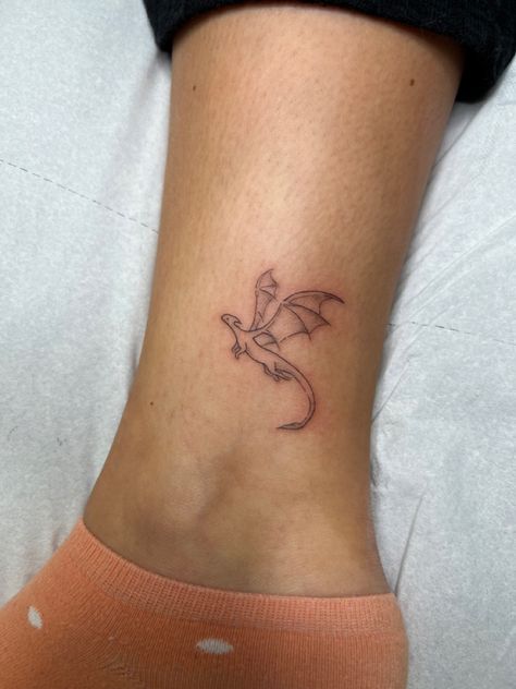 Fine Dragon Tattoo, Dragon Small Tattoo, Dragon Fine Line Tattoo, Minimal Dragon Tattoo, Dragon Ankle Tattoo, Fineline Dragon Tattoo, Dragon Tattoo Ankle, Mini Dragon Tattoo, Minimalist Dragon Tattoo