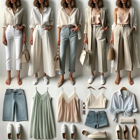 Neutral Outfit Ideas Women, Capsule Wardrobe Looks, Clothing Pictures Boutique, Soft Autumn Summer Capsule, Soft Summer Outfits Inspiration Style, Soft Summer Casual Outfits, Soft Summer Aesthetic Outfits, Soft Summer Fashion Outfit Ideas, Warm Tone Outfits Style