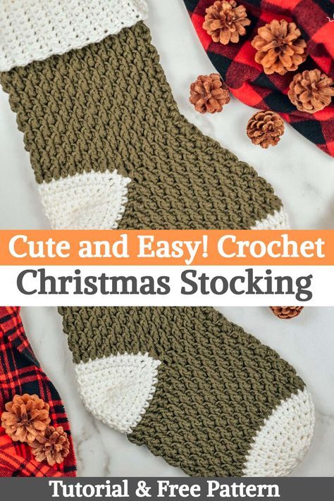 Crochet Christmas Socks Free Pattern, Easy Crochet Christmas Stocking, Crochet Stocking Pattern Free, Cute And Easy Crochet, Easy Crochet Christmas, Stocking Crochet Pattern, Christmas Stocking Pattern Free, Stocking Pattern Free, Christmas Stocking Tutorial