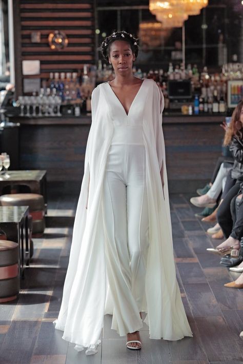 PopSugar.com features GEMY MAALOUF Bridal 2018 in a press hit, May 2017.  Discove more on:http://bit.ly/GemyMaaloufBridal18PopSugar Pantsuit With Cape, Wedding Suits For Bride, Bridal Pantsuit, Bridal Pants, Wedding Pants, Plus Wedding Dresses, Cape Wedding Dress, Wedding Jumpsuit, Bridal Cape