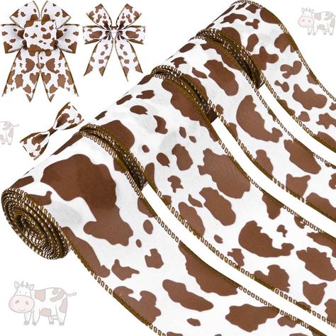 PRICES MAY VARY. 【Abundant Quantity】: Package includes 4 rolls wired edge ribbons in 4 different cow spot patterns, 2 rolls are in 5 yard x 2.5 inch, another 2 rolls are in 5 yard x 1.5 inch, enough length and multiple width could meed your multiple DIY needs. Cute cow spot patterns printed, perfect for you to DIY some wreath crafts or use for gift wrapping. 【Cute Cow Print】: All ribbons in this package are printed with lovely cow spot patterns, look beautiful and exquisite, which could add a di Cow Print Fabric, Ribbon For Gift Wrapping, Ribbon For Gift, Cow Baby Showers, Cowgirl Accessories, Cow Spots, Brown Cow, Animal Print Fabric, Spots Pattern