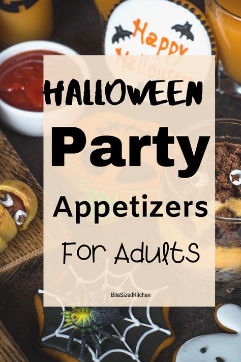 Adults Party Ideas, Party Appetizer Ideas, Halloween Appetizers For Adults, Halloween Themed Appetizers, Adults Halloween Party, Halloween Food For Adults, Adult Halloween Party Food, Halloween Potluck, Easy Halloween Party Food