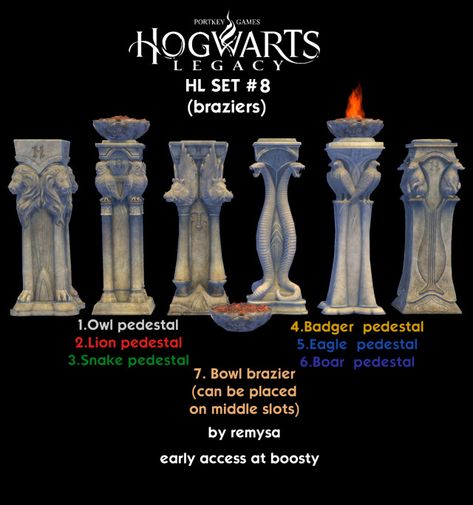 Hogwarts Legacy Set 8. Braziers! Sims 4 Cc Harry Potter Furniture, Hogwarts Sims 4, Sims 4 Hogwarts Cc, Sims 4 Cottage, Sims 4 Decades Challenge, Fantasy Shop, Sims Houses, Sims Ideas, Hogwarts Legacy