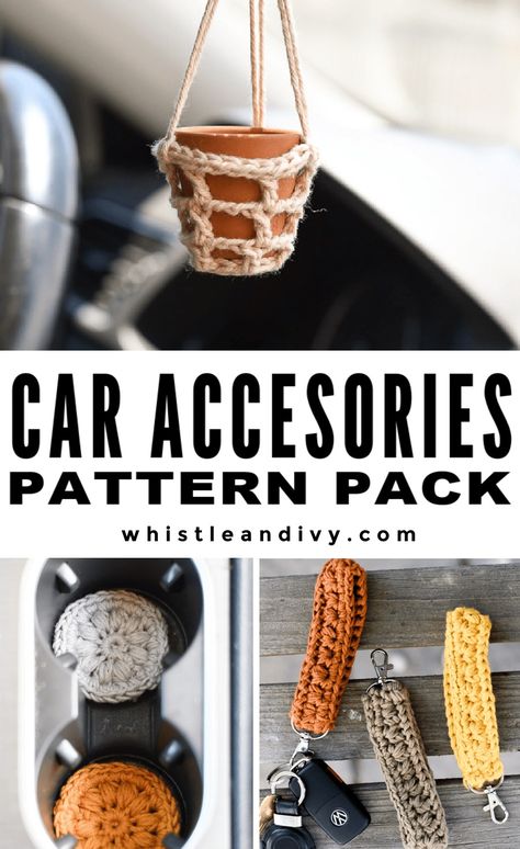 Quick Crochet Oil Diffuser + Auto Essentials - crochet pattern Crochet Car Dangles Free Pattern, Crochet Air Freshener Holder, Crochet Items For Car, Crochet Air Freshener Covers, Free Crochet Car Decor Patterns, Crochet Projects For Car, Rearview Mirror Crochet Patterns Free, Crochet Car Plant Hanger Pattern Free, Free Crochet Car Hanger Pattern