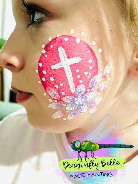 Kids Easter Face Paint, Easter Facepainting Ideas Easy, Cross Face Paint, Easy Easter Face Paint, Easy Easter Face Painting, Christian Face Paint, Christian Face Painting, Easter Face Painting Ideas, Easter Face Painting