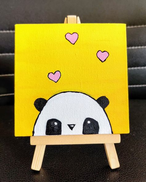 Cute Panda Painting Panda Canvas Painting, Cute Panda Painting, Small Diary, Preppy Art, Mini Toile, Panda Painting, Panda Drawing, Indie Drawings, Simple Canvas Paintings