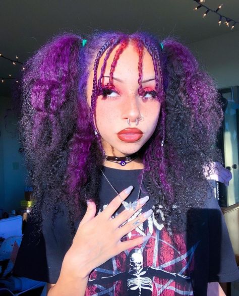 Natural Alt Hairstyles, Black And Purple Hair Black Women, Alternative Natural Hair Styles, Alt Natural Hairstyles, Alternative Hair Curly, Curly Alt Hairstyles, Curly Hair Alternative Style, Curly Alt Hair, Alternative Curly Hair