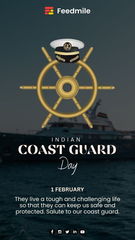 Indian Coast guard Day Indian Coast Guard Day Poster, Indian Coast Guard Day, February Special Days, Coast Gaurd, Indian Coast Guard, Indian Navy, Coast Guard, Art Inspiration, Graphic Design