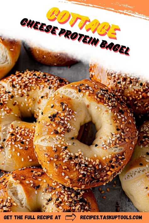 Discover a protein-packed twist on your favorite breakfast with our Cottage Cheese Protein Bagel. Perfect for health enthusiasts and foodies alike, this recipe combines the creamy richness of cottage cheese with the satisfying texture of a freshly baked bagel. Packed with protein, it's the ideal fuel for busy mornings or post-workout refueling. Whether you're aiming for a healthier lifestyle or simply love trying new culinary creations, this cottage cheese bagel promises both flavor and nutrition in every bite. Pin it now to elevate your breakfast Cottage Cheese Everything Bagel, Cottage Cheese Bagels Recipe, Protein Bagels With Cottage Cheese, Cottage Cheese Bagels In Air Fryer, Breakfast Cottage Cheese Recipes, Everything Bagel Recipes, Cottage Cheese Bagel Recipe, Cottage Cheese Baking, Cottage Cheese Protein Bagels