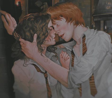 Ron Weasley Fan Art, Hermione Granger Fan Art, Hermione Granger Art, Hermione Fan Art, Weasley Harry Potter, Ron Weasley Hermione Granger, Harry Potter Painting, Harry And Ginny, Harry Potter Ships