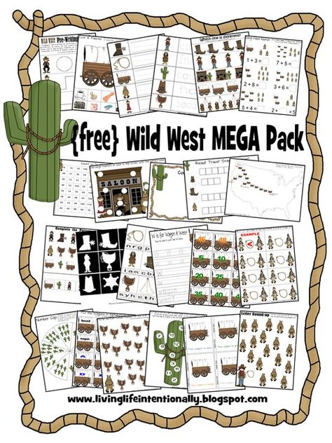 FREE Wild West Worksheets for kids from toddler, preschool, kindergarten, 1st grade, 2nd grade to practice alphabet letters, counting, matching, adding, colors, and so much more with a fun western, cowboy theme Wild West Activities, Wild West Crafts, 123 Homeschool 4 Me, Wild West Theme, Wild West Cowboys, Stem Challenge, Wilde Westen, Cowboy Theme, Free Homeschool