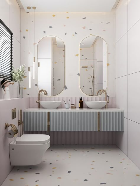 Gorgeous Bathrooms Luxe, Kids Bathroom Ideas Girl, Children Bathroom Design, Children’s Bathroom, Childrens Bathroom Ideas, Bathroom Aesthetic Vintage, Children Bathroom Ideas, Modern Kids Bathroom Ideas, Teen Bathroom Ideas