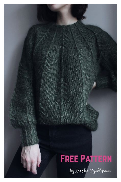 Forest Vibes Sweater Free Knitting Pattern Forest Vibes, Lace Cardigan, Sweater Knitting Patterns, Stockinette Stitch, Free Knitting Pattern, Sweater Design, Sweater Pattern, Green Sweater, Knitting Inspiration