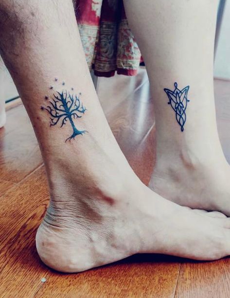 Lotr Couples Tattoo, Couples Lord Of The Rings Tattoos, Lotr Best Friend Tattoos, Lotr Sibling Tattoo, Lord Of The Rings Tattoo Matching, Lord Of The Rings Couples Tattoo, There And Back Again Tattoo, Couples Lotr Tattoos, Matching Lotr Tattoo