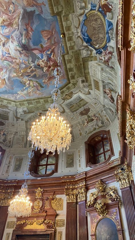 Light Academia Vibes, Vienna Trip, Vienna Austria Travel, Belvedere Palace, Vienna Waits For You, Church Aesthetic, Ceiling Painting, Ceiling Art, Dream College